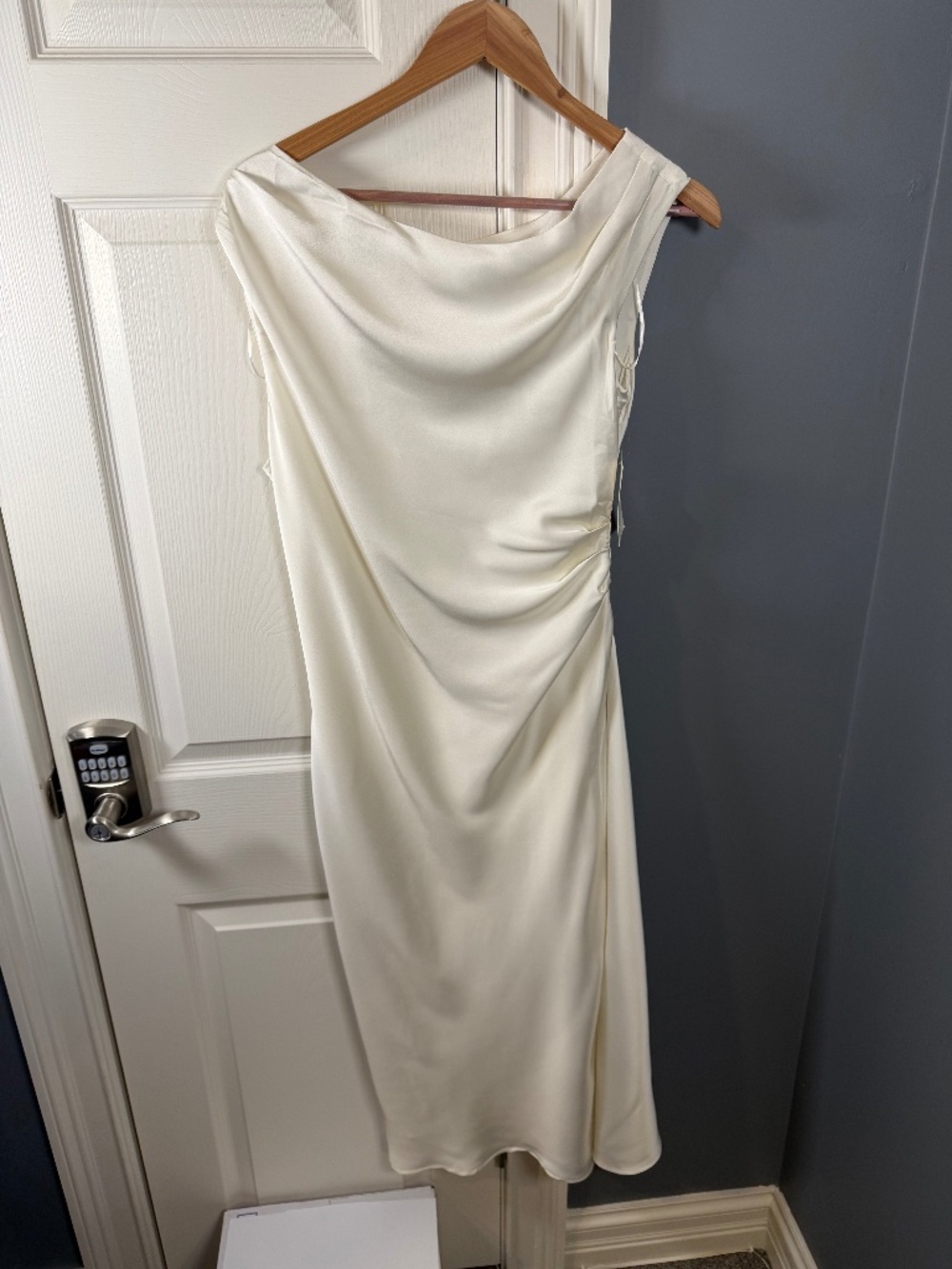 A New Day Women's Satin One Shoulder Ruched Midi Dress Cream Size S NWT